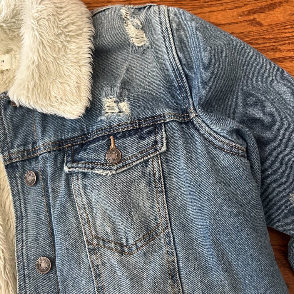 Pacsun Sherpa Denim Trucker Jacket Fleece Lined Size Large Distressed - Picture 5 of 12